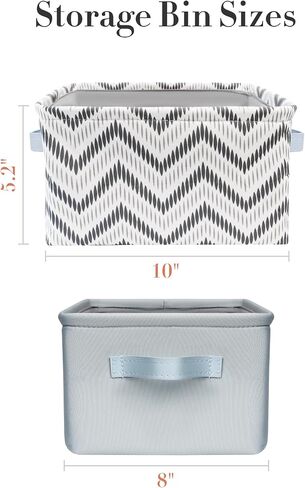 MY LITTLE ZONE Canva Fabric Small Collapsible Storage Bins for Baby Boys and Girls, Dinosaur - Baskets for Shelves with Handles - Dino Safari, 9.8" x 5.5" x 7.9" , Blue-White, 2 Pack in Kuwait