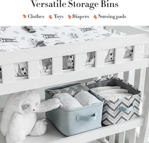 MY LITTLE ZONE Canva Fabric Small Collapsible Storage Bins for Baby Boys and Girls, Dinosaur - Baskets for Shelves with Handles - Dino Safari, 9.8" x 5.5" x 7.9" , Blue-White, 2 Pack in Kuwait