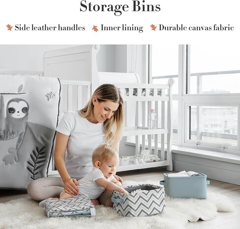 MY LITTLE ZONE Canva Fabric Small Collapsible Storage Bins for Baby Boys and Girls, Dinosaur - Baskets for Shelves with Handles - Dino Safari, 9.8" x 5.5" x 7.9" , Blue-White, 2 Pack in Kuwait