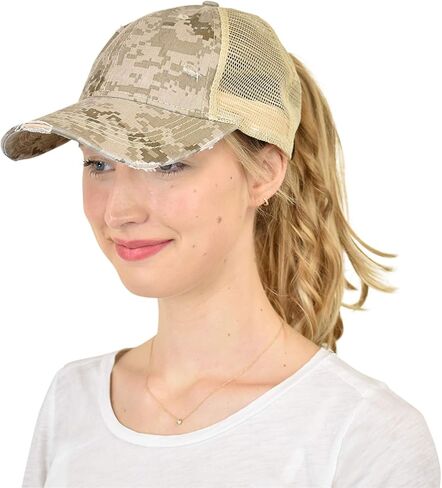 C.C Ponytail Criss Cross Messy Buns Ponycaps Baseball Cap Dad Trucker Mesh Hat (Distressed Black) in Saudi Arabia