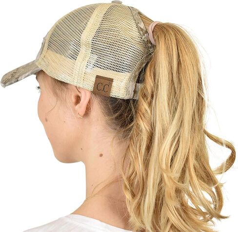 C.C Ponytail Criss Cross Messy Buns Ponycaps Baseball Cap Dad Trucker Mesh Hat (Distressed Black) in Saudi Arabia