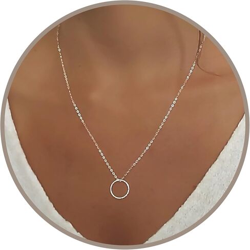 قلادة أنيكا بيلا كارما للنساء، الطول 20-22 بوصة، قلادات طويلة الطبقات، مقاومة للماء، قلادة دائرية بسيطة من الفضة الاسترليني أو الذهب المملوء (فضي) in Kuwait