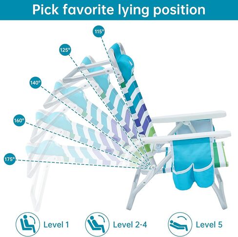 Beach Chair, Beach Chairs for Adults,Outdoor Folding Beach Chairs for Adults, Supports up to 350lbs with 5 Positions, Towel bar, Cooler Pouch, Storage Pouch. in Saudi Arabia