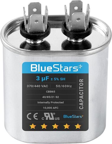 3uF mfd ±5% 370-440VAC Volt Oval Run Start Capacitor 50/60 Hz AC Electric Replacement Part by Blue Stars - Exact Fit for Central Air-Conditioners Heat Pumps Condenser Fan Motors AC Compressors in Saudi Arabia