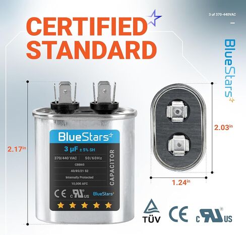 3uF mfd ±5% 370-440VAC Volt Oval Run Start Capacitor 50/60 Hz AC Electric Replacement Part by Blue Stars - Exact Fit for Central Air-Conditioners Heat Pumps Condenser Fan Motors AC Compressors in Saudi Arabia