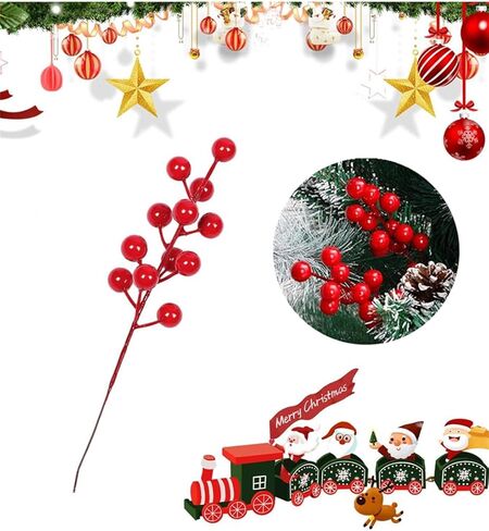 KTYDRY 40 قطعة من سيقان التوت الأحمر لتزيين شجرة عيد الميلاد هولي اصطناعي، سهل الانحناء، متين - سيقان التوت الأحمر الكبيرة للزينة الاحتفالية in Kuwait