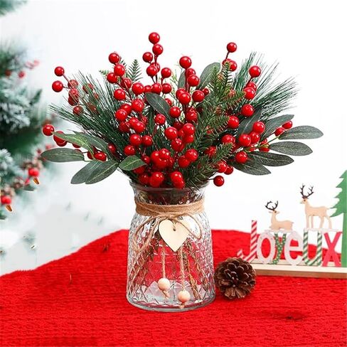 KTYDRY 40 قطعة من سيقان التوت الأحمر لتزيين شجرة عيد الميلاد هولي اصطناعي، سهل الانحناء، متين - سيقان التوت الأحمر الكبيرة للزينة الاحتفالية in Kuwait