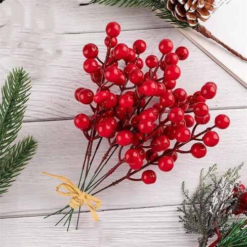 KTYDRY 40 قطعة من سيقان التوت الأحمر لتزيين شجرة عيد الميلاد هولي اصطناعي، سهل الانحناء، متين - سيقان التوت الأحمر الكبيرة للزينة الاحتفالية in Kuwait
