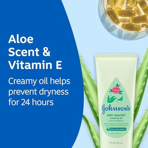 Johnson & Johnson Baby Creamy Oil, Aloe Vera & Vitamin E, 8 fl oz (4-Pack) in Kuwait