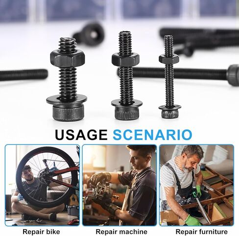 Hex Socket Button Head Cap Screws Bolts and Nuts and Washers Assortment Kit, 520pcs Stainless Steel Standard Metric M3/M4/M5/M6 Hex Socket Screws Nuts and Bolts Washers Hardware Kit in Kuwait