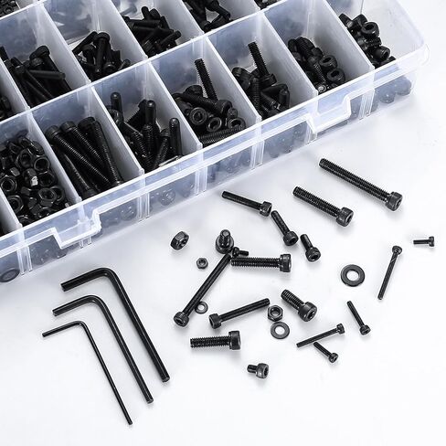 Hex Socket Button Head Cap Screws Bolts and Nuts and Washers Assortment Kit, 520pcs Stainless Steel Standard Metric M3/M4/M5/M6 Hex Socket Screws Nuts and Bolts Washers Hardware Kit in Kuwait