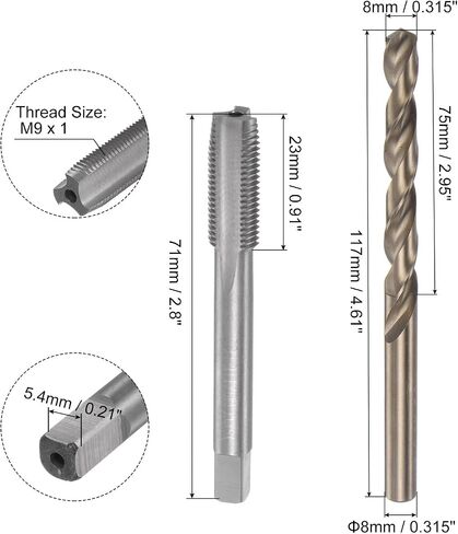 uxcell Tap & Bit Sets, M7 x 0.5 H2 Straight Flute Machine Thread Milling Tap, 6.5mm M35 Cobalt High Speed Steel (HSS-CO) Twist Drill Bit in Kuwait