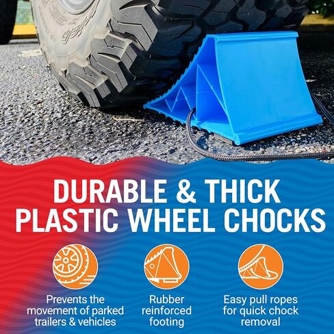 2 Trailer Wheel Chocks with Rope and Wheel Dock for Boat Trailer Travel Camper and RV Accessories Wheel Chocks for Travel Trailers and All Trailer Tires Wheeldock Tire Chock Blocks in Saudi Arabia