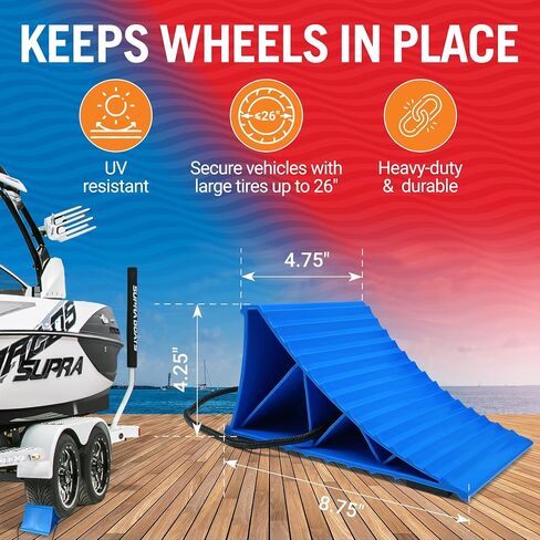 2 Trailer Wheel Chocks with Rope and Wheel Dock for Boat Trailer Travel Camper and RV Accessories Wheel Chocks for Travel Trailers and All Trailer Tires Wheeldock Tire Chock Blocks in Saudi Arabia