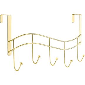 Better Houseware Steel Over-The-Door 5-Hook Storage Rack, Gold Brass