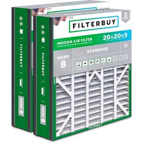 Filterbuy 20x20x5 Air Filter MERV 8 Dust Defense (2-Pack), Pleated HVAC AC Furnace Air Filters Replacement for Trion Air Bear 255649-103 (Actual Size: 19.63 x 20.63 x 4.88 Inches)
