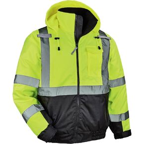 High Visibility Reflective Winter Bomber Jacket, Black Bottom, ANSI Compliant, Ergodyne GloWear 8377,2XL,Lime in Saudi Arabia