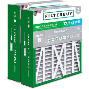 Filterbuy 17.5x21x5 Air Filter MERV 8 Dust Defense (2-Pack), Pleated HVAC AC Furnace Air Filters Replacement for Rheem, Ruud, and Protech (Actual Size: 17.13 x 20.63 x 4.38 Inches)