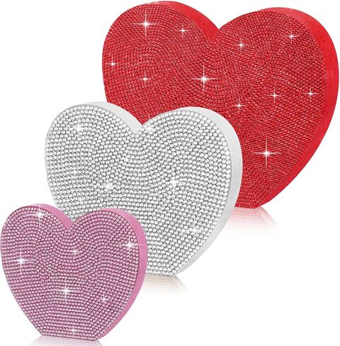 Queekay 3 Pcs Rhinestone Valentine's Day Heart Wood Sign Wooden Heart Tray Decor Heart Shaped Table Decorations Freestanding Centerpiece with Rhinestone Decor for Home Kitchen Wedding Party 3 Size in Saudi Arabia