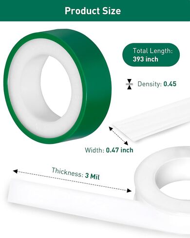 XEHAHOSH 3 Roll Plumbers Tape, Teflon Tape, -374 to 536 Degree F Temperature Range, High Density 0.45g/cm, Water Pipe Sealing Tape, Plumbing Tape, Duct Tape, L 390 in x W 0.47 in³. Green in Saudi Arabia