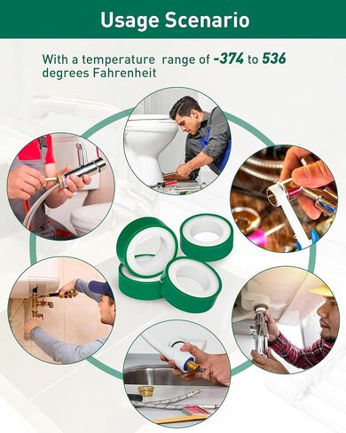 XEHAHOSH 3 Roll Plumbers Tape, Teflon Tape, -374 to 536 Degree F Temperature Range, High Density 0.45g/cm, Water Pipe Sealing Tape, Plumbing Tape, Duct Tape, L 390 in x W 0.47 in³. Green in Saudi Arabia