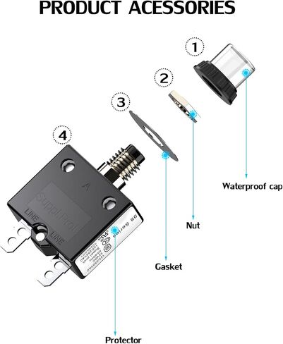 Thermal Circuit Breaker, DIYhz 10 Amp Push Button Manual Reset Circuit Breaker 32V DC 125/250VAC 50/60Hz with Quick Connect Terminals and Waterproof Button Transparent Cap 2Pcs in Saudi Arabia