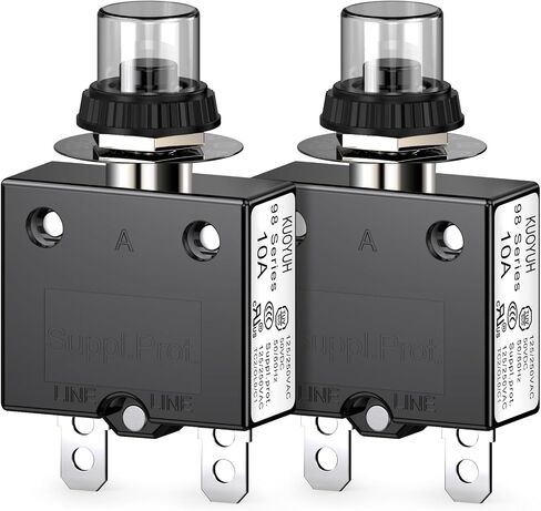 Thermal Circuit Breaker, DIYhz 10 Amp Push Button Manual Reset Circuit Breaker 32V DC 125/250VAC 50/60Hz with Quick Connect Terminals and Waterproof Button Transparent Cap 2Pcs in Saudi Arabia