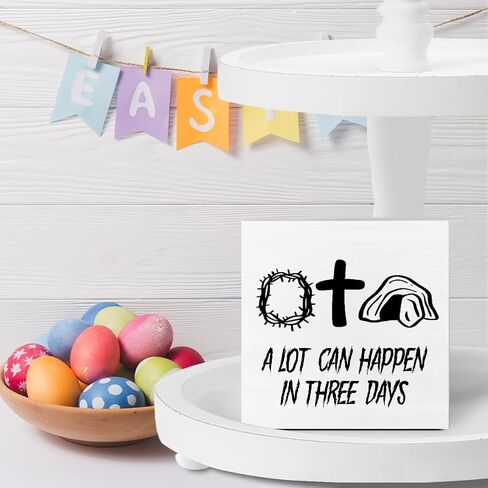 Rustic Spring Happy Easter Bunny Decorations Home Office Desk Decor Farmhouse Cute Wood Box Sign Easter Party Gift Ideas Shelf Wall Art Decor 5 X 5 Inch in Saudi Arabia