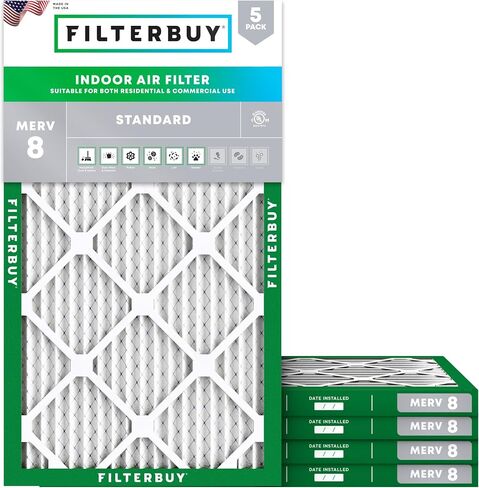 مرشح هواء Filterbuy 16x20x1 MERV 8 Dust Defense (5 عبوات)، استبدال مرشحات هواء فرن HVAC AC المطوية (الحجم الفعلي: 15.50 × 19.50 × 0.75 بوصة) in Kuwait