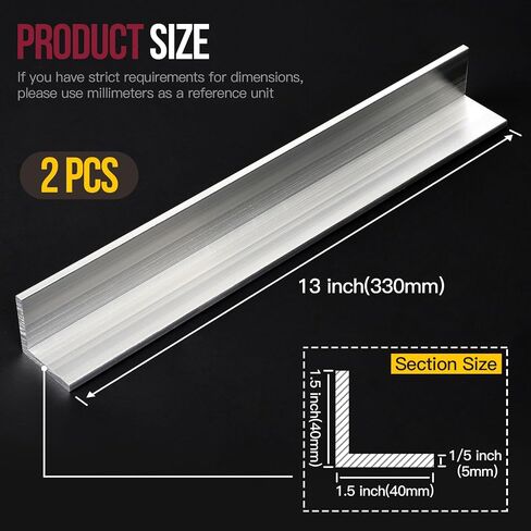 13Inch Aluminum Angle Stock,2PCS 2" x 2"x 1/4" Aluminum Angle 6061, T6511 Mill Stock, 1/4" Thick in Kuwait