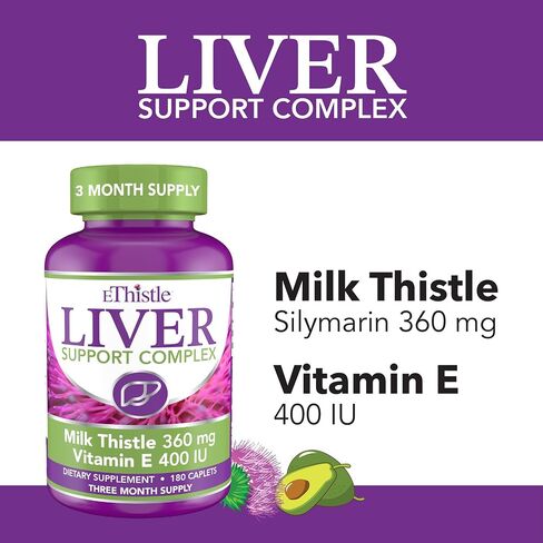 Liver Wellness Dietary Supplement, Milk Thistle & Vitamin E Liver Health Formula, Caplets 180 Count in Saudi Arabia