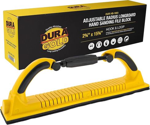 Dura-Gold Pro Series Rigid Longboard Hand Sanding File Block with Both Hook & Loop Backing and PSA Backing Conversion Adapter Pad - For Continuous Rolls or 16-1/2" x 2-3/4" Sandpaper Sheets, Auto Wood in Saudi Arabia