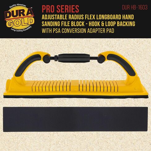 Dura-Gold Pro Series Rigid Longboard Hand Sanding File Block with Both Hook & Loop Backing and PSA Backing Conversion Adapter Pad - For Continuous Rolls or 16-1/2" x 2-3/4" Sandpaper Sheets, Auto Wood in Saudi Arabia