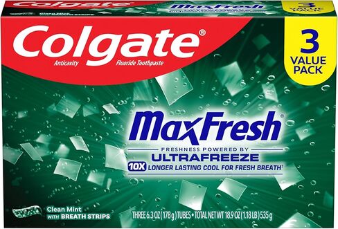 Colgate Max Fresh with Whitening Toothpaste with Mini Breath Strips, Clean Mint Toothpaste for Bad Breath, 6.3 Oz Tube. 3 Pack in Kuwait