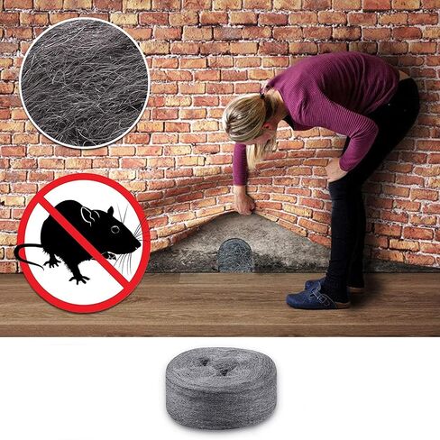 صوف فولاذي للتحكم في الفئران - |15FT (150G)| - صوف فولاذي 0000 حشو من الصوف الناعم - مانع الفجوات لإبقاء الحيوانات المزعجة بعيدًا عن فتحات تشققات الجدران وفتحات التهوية في مرآب حديقة المنزل in Kuwait