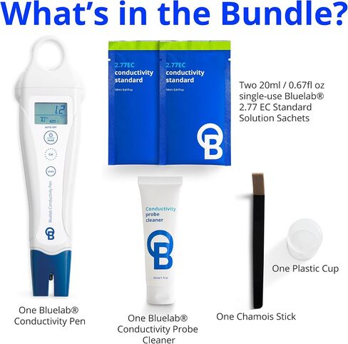 Bluelab Conductivity Pen Meter and Probe Care Kit pH and Conductivity-Water, Temperature and Nutrient Tester (CF, EC, PPM 500/700) with EC Solution and Cleaner for Hydroponics and Indoor Growing in Kuwait