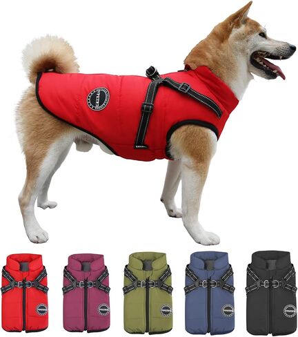 V.PET.B.R Dog Winter Coat,Warm Dog Jacket Fleece Dog Vest with Built in Harness,Waterproof Windproof Reflective Cozy Adjustable Snow Pet Coat Clothes with Zipper for Small Medium Dogs in Saudi Arabia