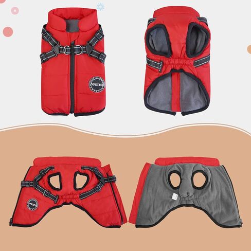 V.PET.B.R Dog Winter Coat,Warm Dog Jacket Fleece Dog Vest with Built in Harness,Waterproof Windproof Reflective Cozy Adjustable Snow Pet Coat Clothes with Zipper for Small Medium Dogs in Saudi Arabia