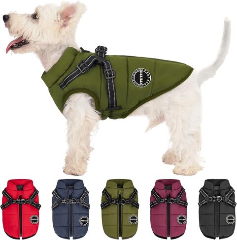 V.PET.B.R Dog Winter Coat,Warm Dog Jacket Fleece Dog Vest with Built in Harness,Waterproof Windproof Reflective Cozy Adjustable Snow Pet Coat Clothes with Zipper for Small Medium Dogs in Saudi Arabia