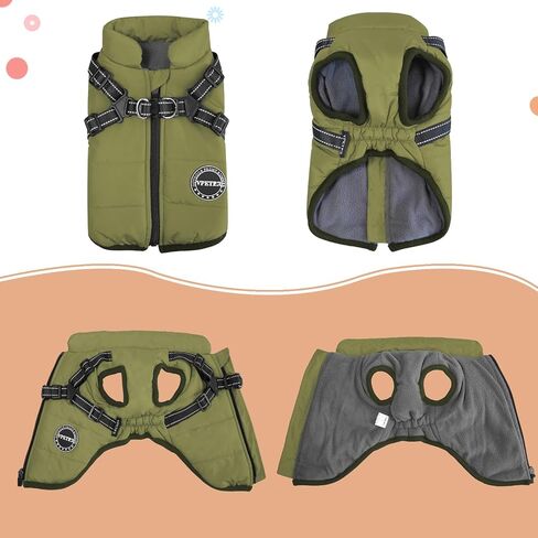 V.PET.B.R Dog Winter Coat,Warm Dog Jacket Fleece Dog Vest with Built in Harness,Waterproof Windproof Reflective Cozy Adjustable Snow Pet Coat Clothes with Zipper for Small Medium Dogs in Saudi Arabia