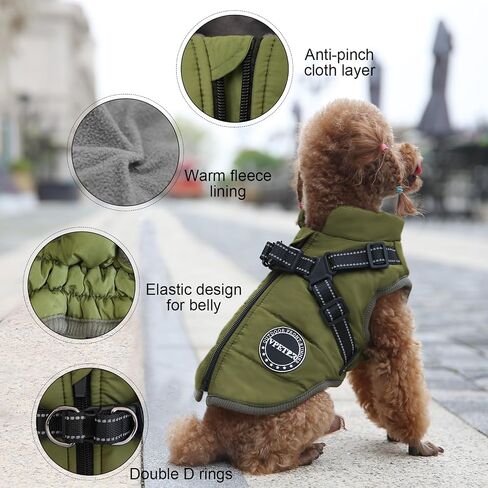 V.PET.B.R Dog Winter Coat,Warm Dog Jacket Fleece Dog Vest with Built in Harness,Waterproof Windproof Reflective Cozy Adjustable Snow Pet Coat Clothes with Zipper for Small Medium Dogs in Saudi Arabia