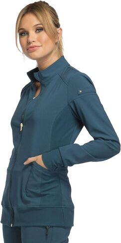 Cherokee iflex Uniforms Zip Front Scrub Jackets for Women CK303, M, Pewter in Saudi Arabia
