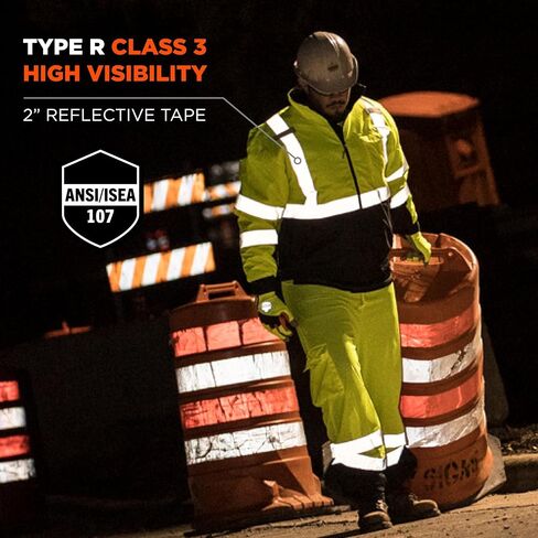 High Visibility Reflective Winter Bomber Jacket, Black Bottom, ANSI Compliant, Ergodyne GloWear 8377,2XL,Lime in Saudi Arabia