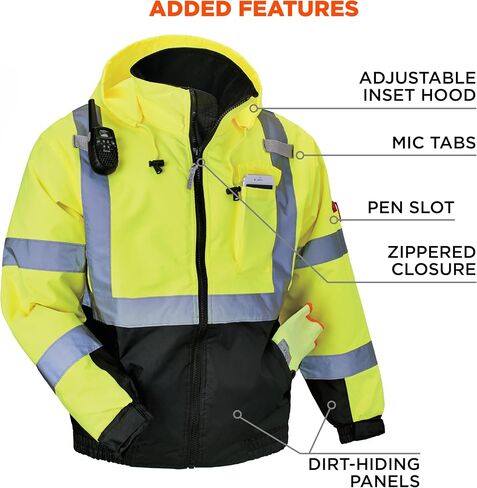 High Visibility Reflective Winter Bomber Jacket, Black Bottom, ANSI Compliant, Ergodyne GloWear 8377,2XL,Lime in Saudi Arabia