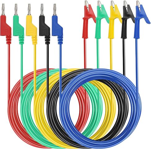 Sumnacon Multimeter Banana Plug to Crocodile Alligator Clip Test Probe, 5PCS 4mm Stackable Colorful Silicone Banana Plug to Alligator Clip Test Probe Lead Wire Cable 1M in Saudi Arabia