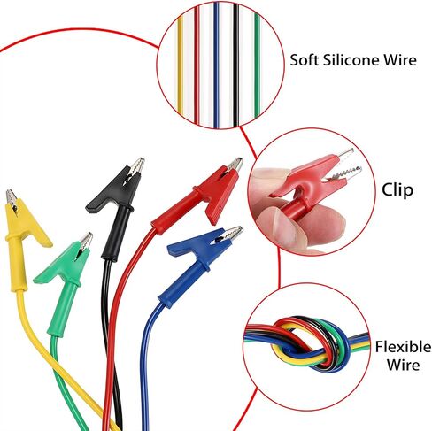 Sumnacon Multimeter Banana Plug to Crocodile Alligator Clip Test Probe, 5PCS 4mm Stackable Colorful Silicone Banana Plug to Alligator Clip Test Probe Lead Wire Cable 1M in Saudi Arabia
