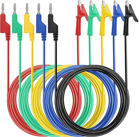 Sumnacon Multimeter Banana Plug to Crocodile Alligator Clip Test Probe, 5PCS 4mm Stackable Colorful Silicone Banana Plug to Alligator Clip Test Probe Lead Wire Cable 1M in Saudi Arabia