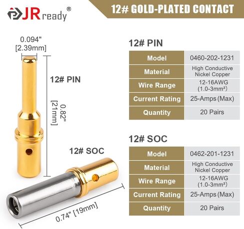 JRready ST6364 Deutsch Pins DT مجموعة طرفية موصل مقاس 16، ذكر Deutsch اتصالات صلبة 0460-202-16141/ مقابس أنثى 0462-201-16141/ قياس سلك اتصالات صلب 16-20 AWG، 20 زوجًا in Saudi Arabia