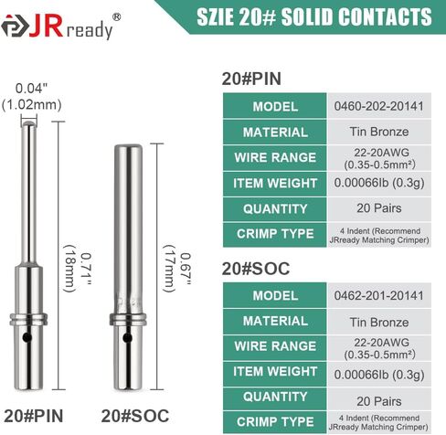 مجموعة طرفية موصل DTM من JRready ST6282 مقاس 20، دبابيس ألمانية ذكر 0460-202-20141/ مقابس أنثى 0462-201-20141/ مقياس سلك اتصالات صلب 22-20AWG، 20 زوجًا in Saudi Arabia