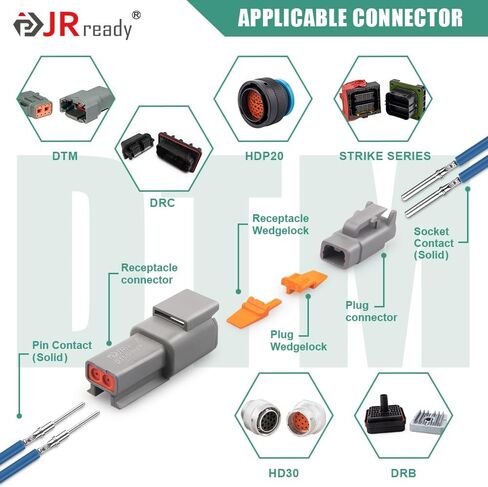 مجموعة طرفية موصل DTM من JRready ST6282 مقاس 20، دبابيس ألمانية ذكر 0460-202-20141/ مقابس أنثى 0462-201-20141/ مقياس سلك اتصالات صلب 22-20AWG، 20 زوجًا in Saudi Arabia
